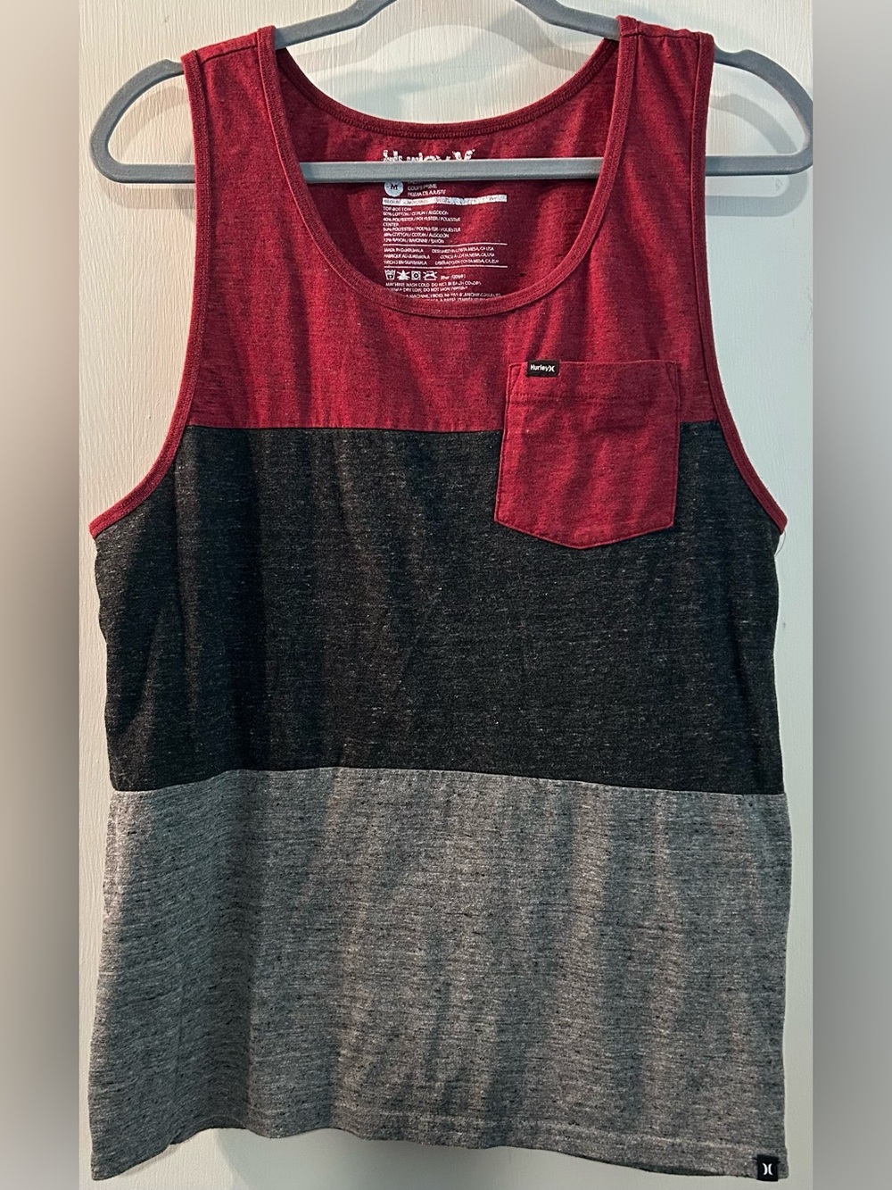 Hurley Men's Burgundy, Black & Gray Colorblock Pocket Tank Top Size M